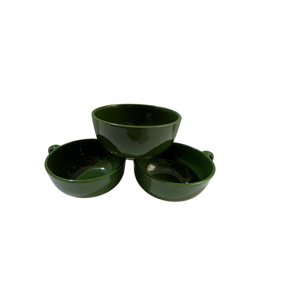 Vintage Forest Green Ceramic Coffee Cups Set of 3 MCM Tea Mugs 4 Inch